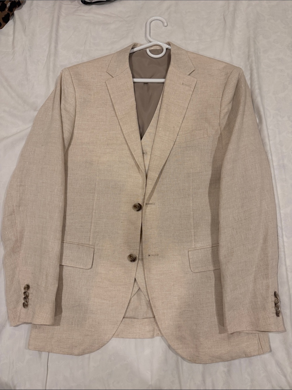 Sand 100% Linen Lightweight Two- Button Blazer & Vest H&M